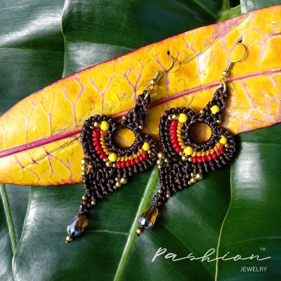 Handmade Blue or Coffee Macramé Earring - Picture 6 of 9